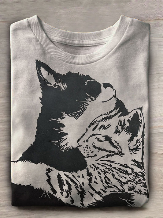 Funny Cat Print Casual Short Sleeve Top