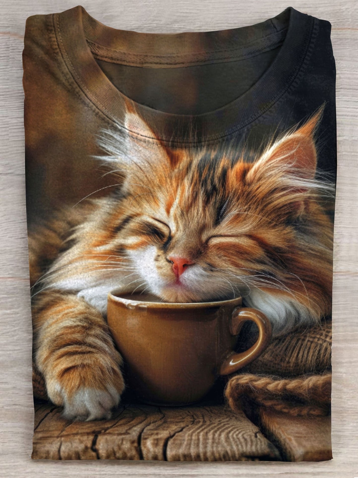 Coffee Cat Art Print Casaul Short Sleeve T-shirt