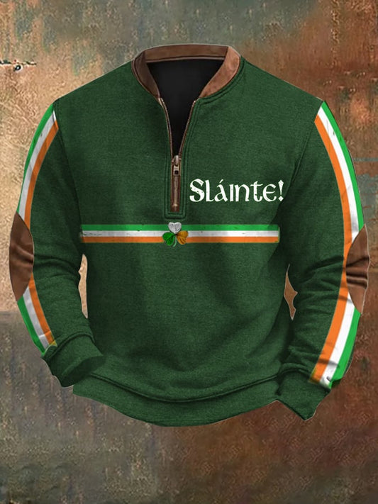 Men's St. Patrick's Day Print Zipper Collar Sweatshirt