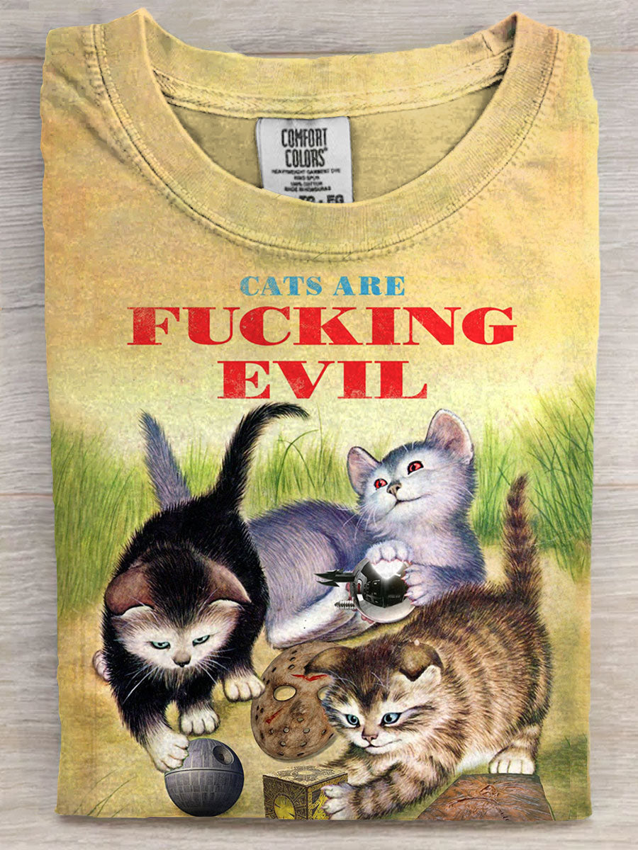 Vintage Funny Cat Art Print Casaul Short Sleeve T-shirt