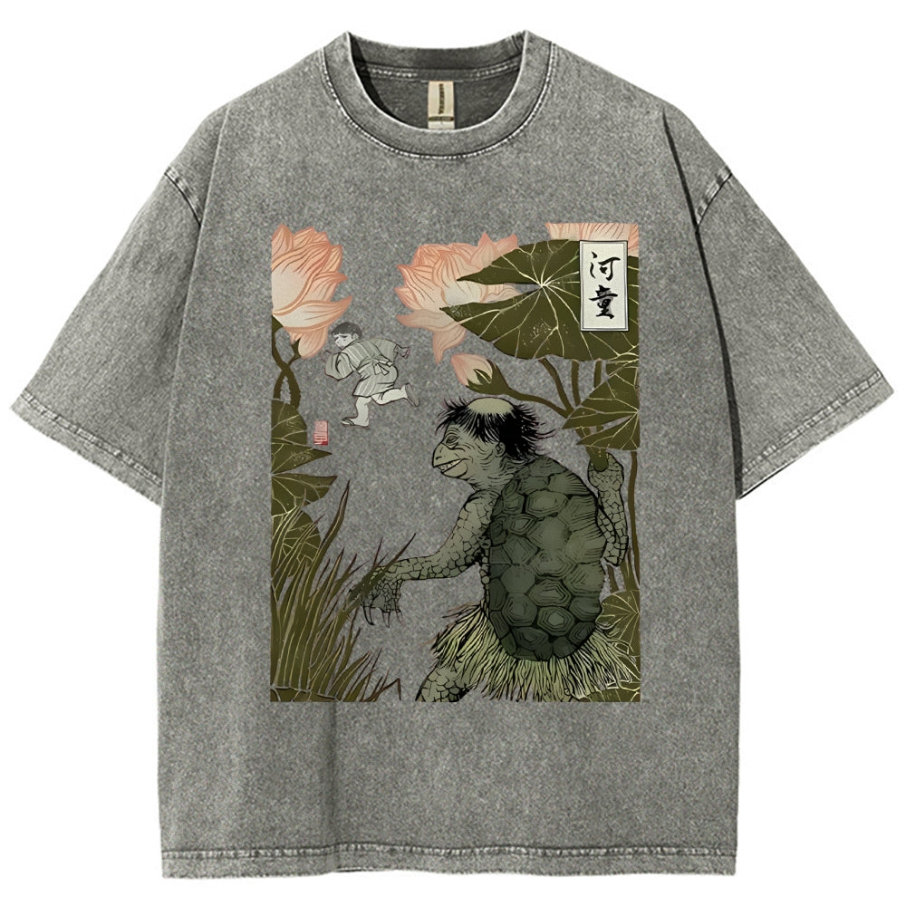 Unisex Japanese Kappa Printed Washed Tee