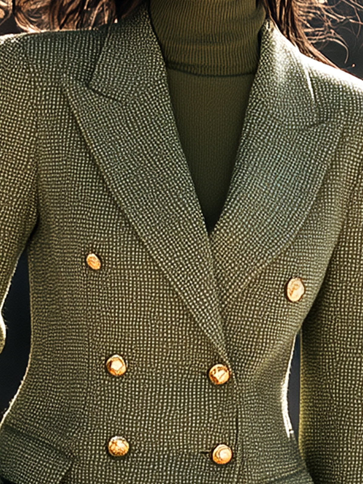 Taidalw Chic Elegant Green Wool Blend Peak Lapel Double-Breasted Slim-Fit Blazer