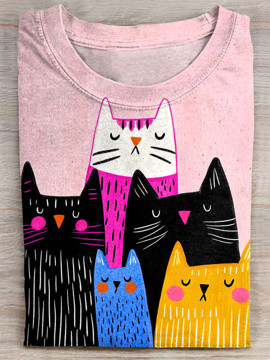 Cute Cats Funny Art Print Casaul T-shirt