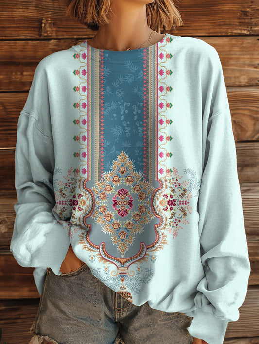 Women's Retro Ethnic Pattern Artistic Printed Sports Shirt