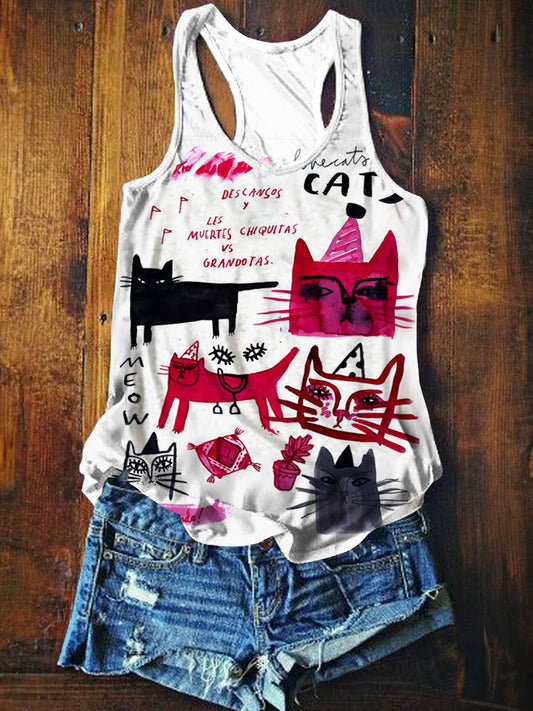 Abstrct Cat Art Print Causal Tank Top