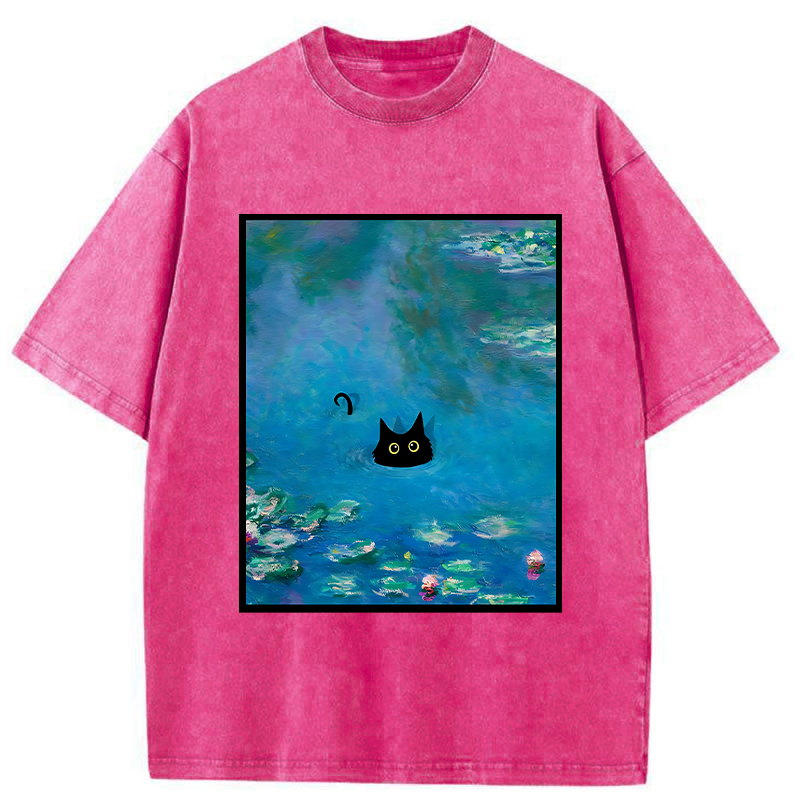 Monet Water Lily Cat Washed T-Shirt
