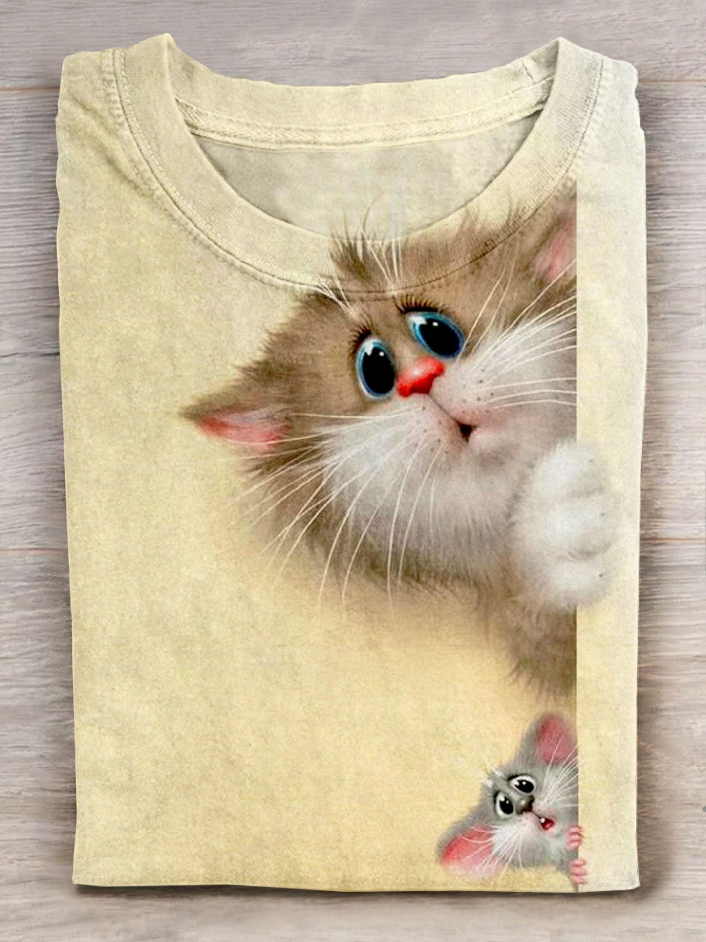 Cute Cat Mouse Art Print Casaul Short Sleeve T-shirt