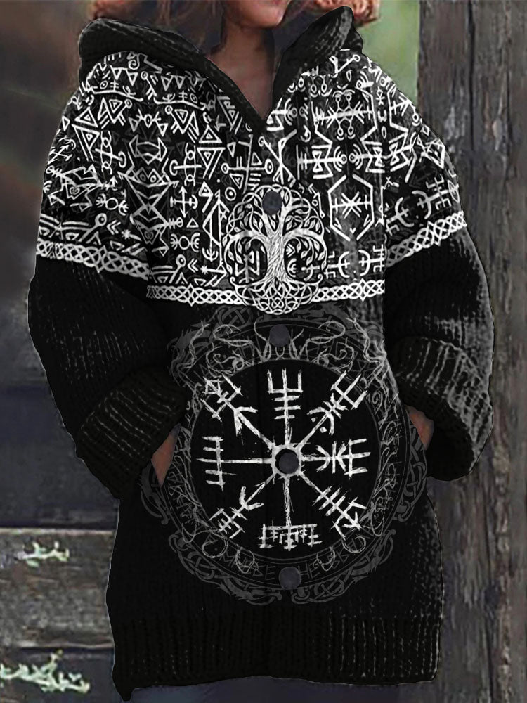 Vintage Viking Text Tree Of Life Compass Sweater Cardigan