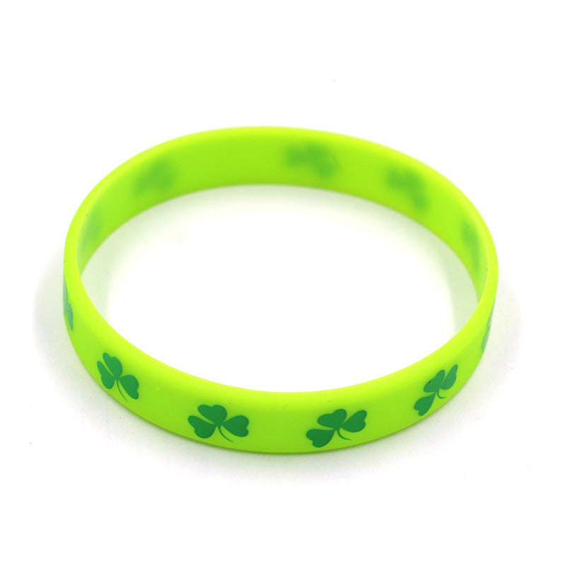 Cross Border Silicone Wristband, Green Wristband, Linen Banner, Irish Festival Gift, Clover Bracelet, Wrist Strap