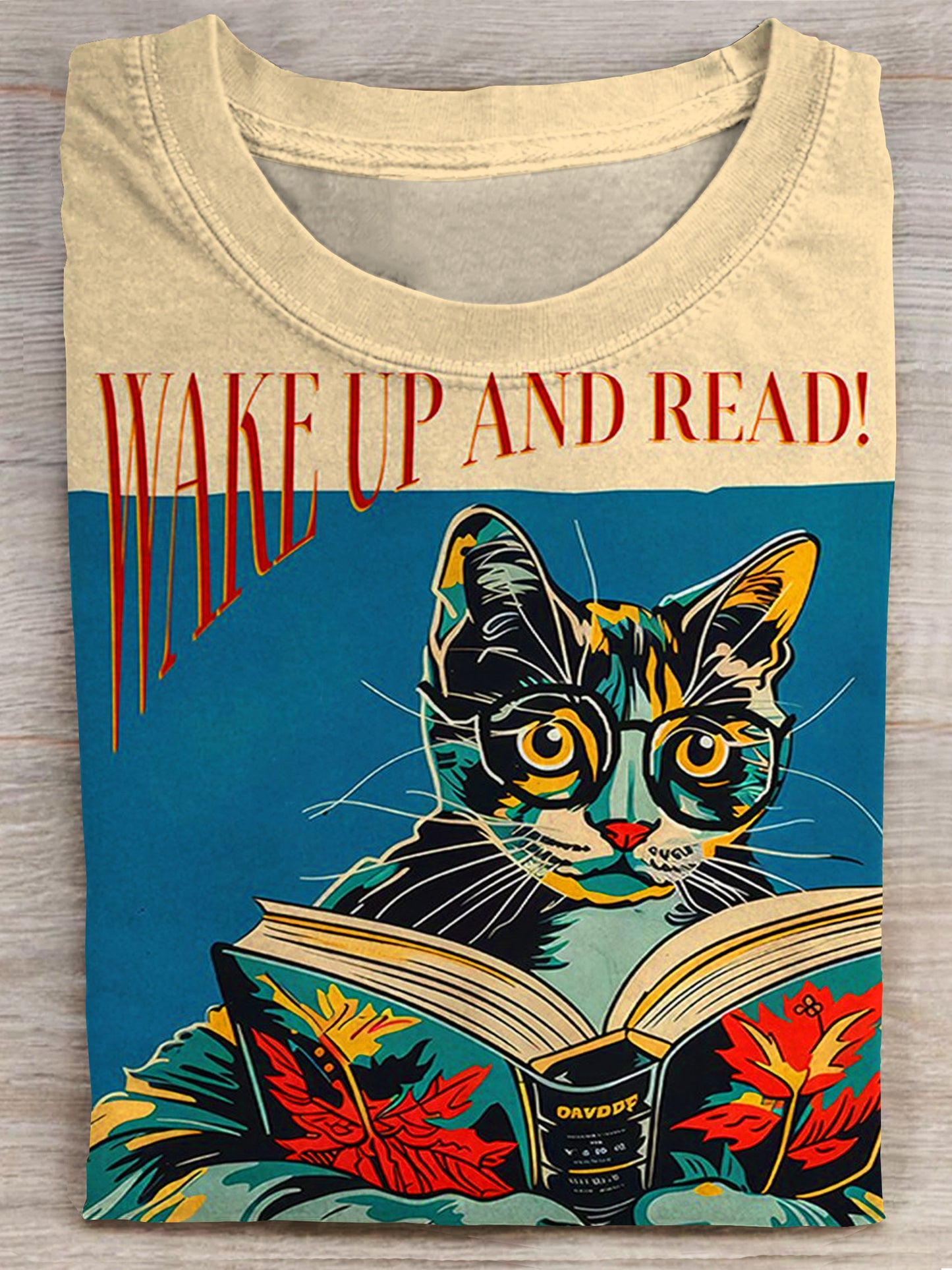 Wake Up And Read Cat Art Print Casaul T-shirt