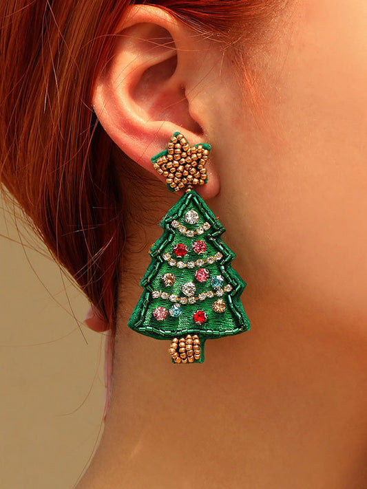 Women's Handmade Beaded Christmas Tree Earrings