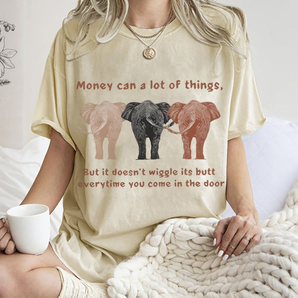 Unisex Elephant Printed Washed Tee