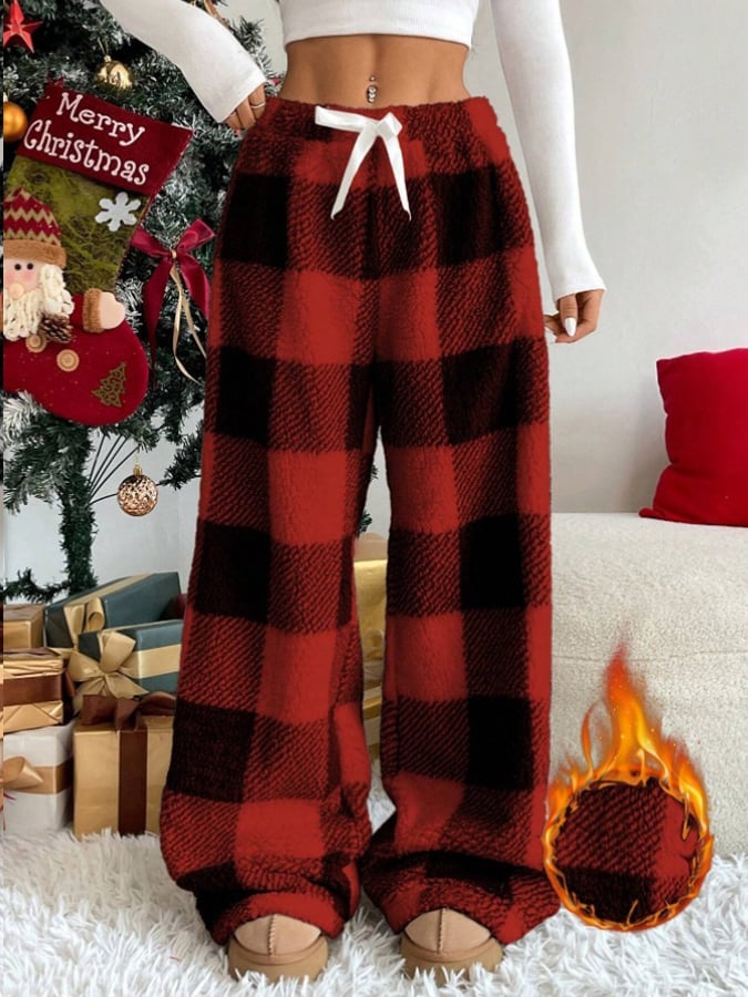 Women'S Christmas Contrast Plaid Straight-Leg Pants