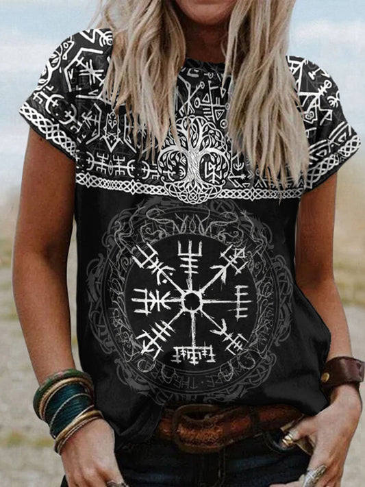 Vintage Viking Text Tree Of Life Compass T-Shirt