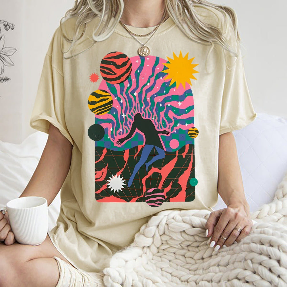 Unisex Art Design Dystopia Printed Washed Tee