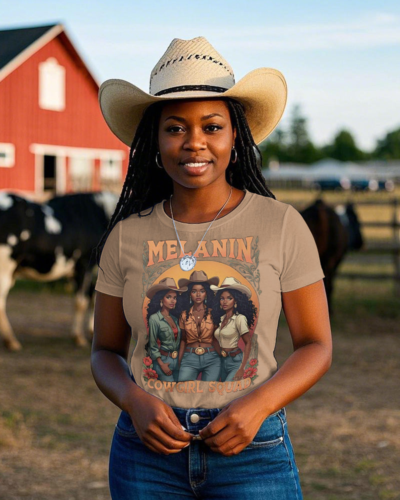Melanin Cowgirl Squad Crew Neck Short Sleeve Cotton T-shirt