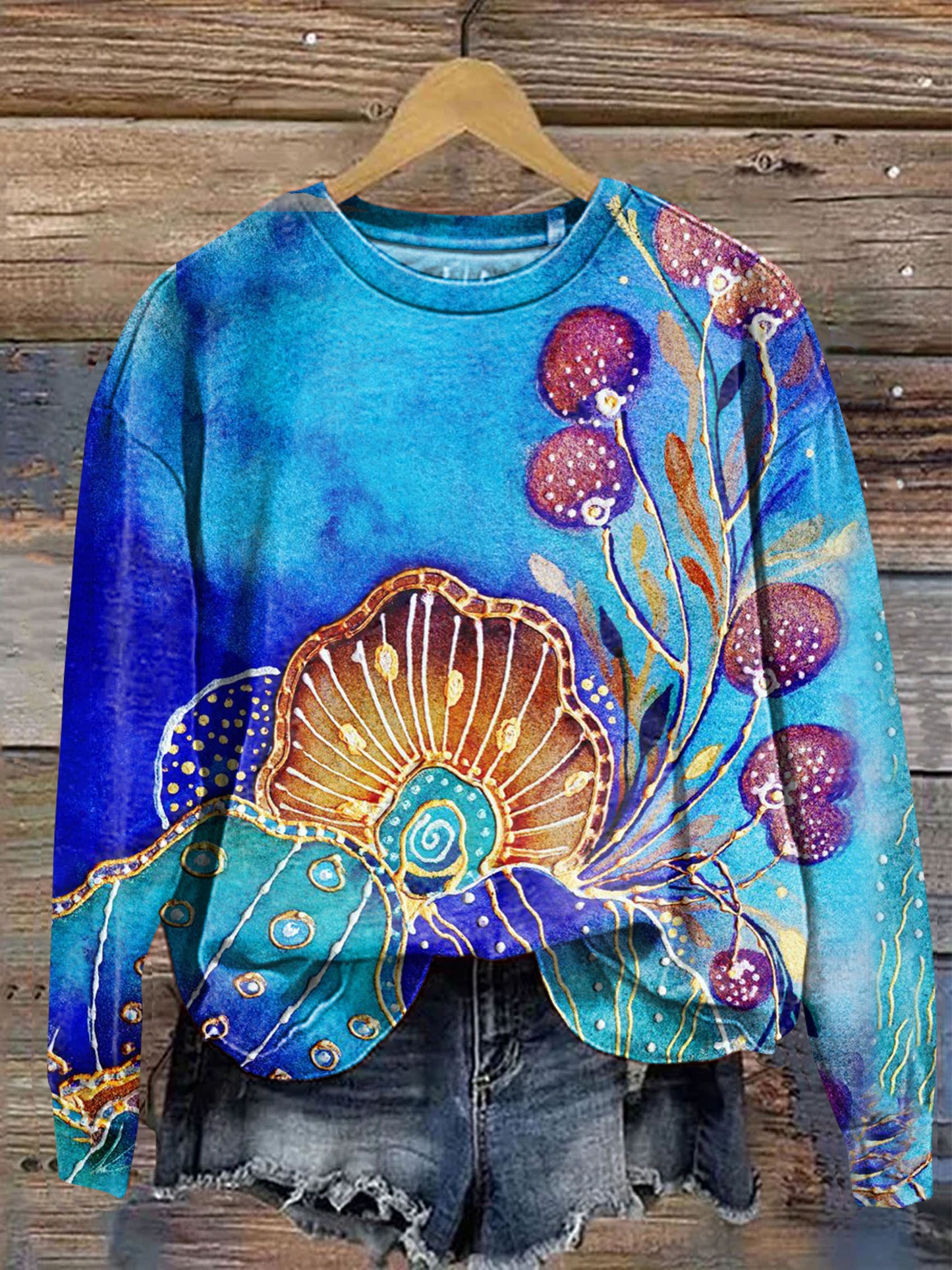 Irregular Floral Art Print Casual Sweatshirt