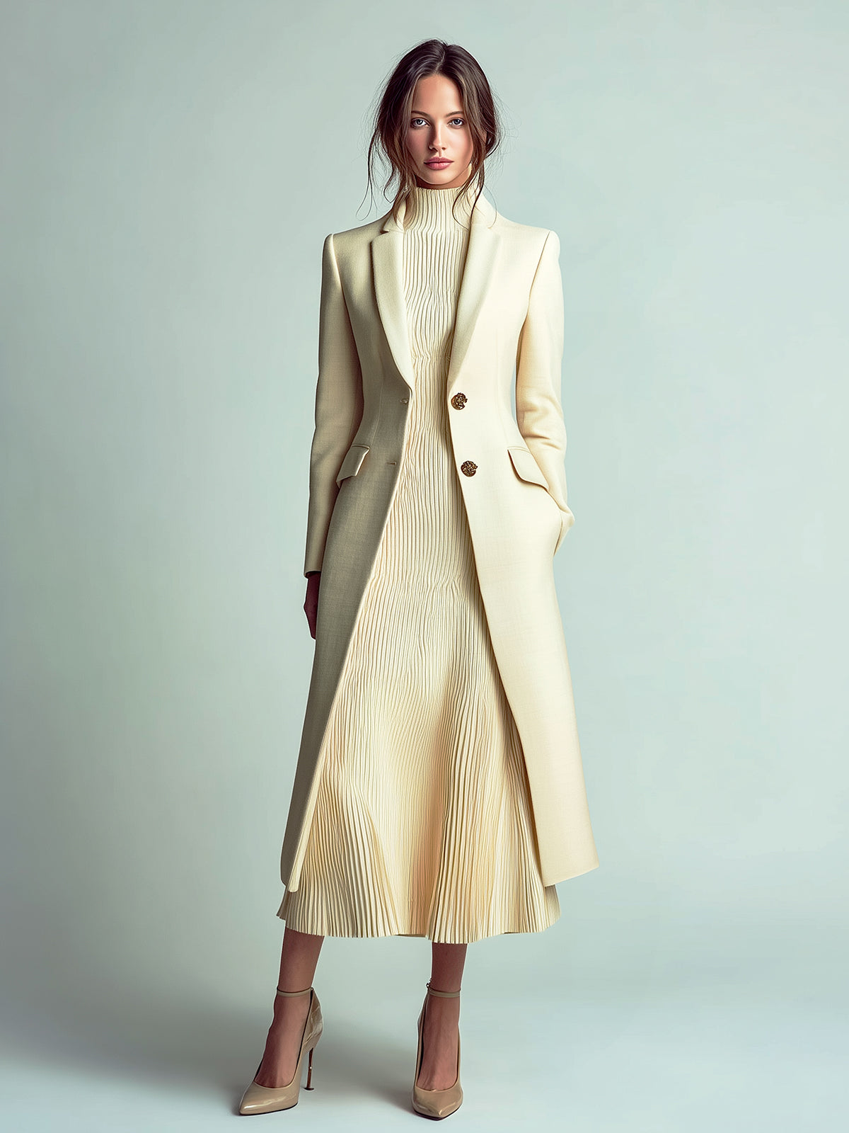 Taidalw Vintage Elegant Wool Blend Notch Lapel Single-Breasted Tailored Mid-Length Coat