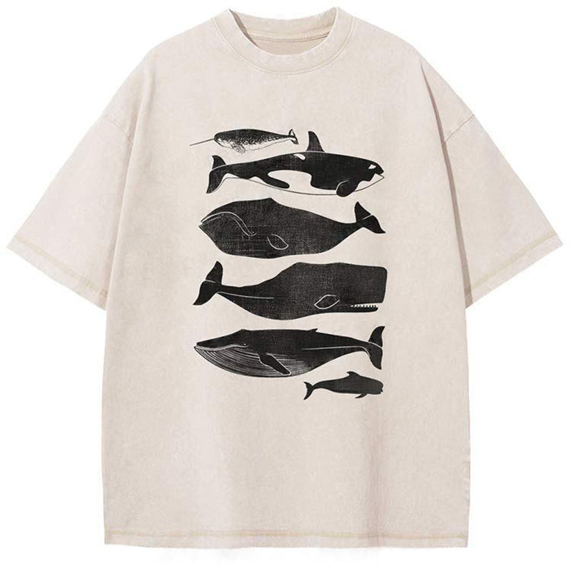 Unisex Fish Printed Washed Tee