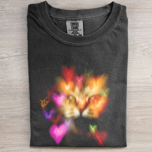 SCREAMING CAT COLORFUL HEART T-SHIRT