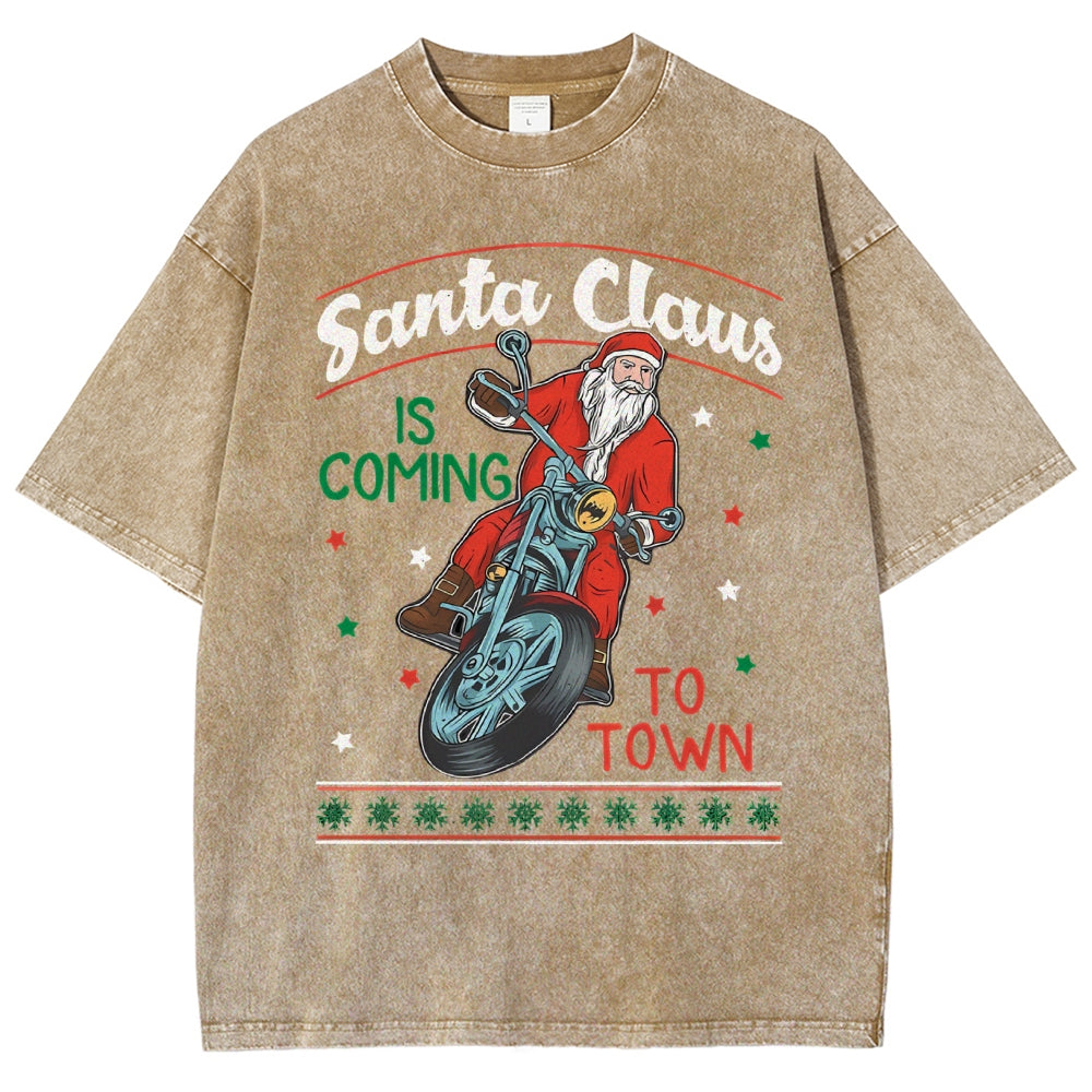 Unisex Santa Claus Printed Washed Tee