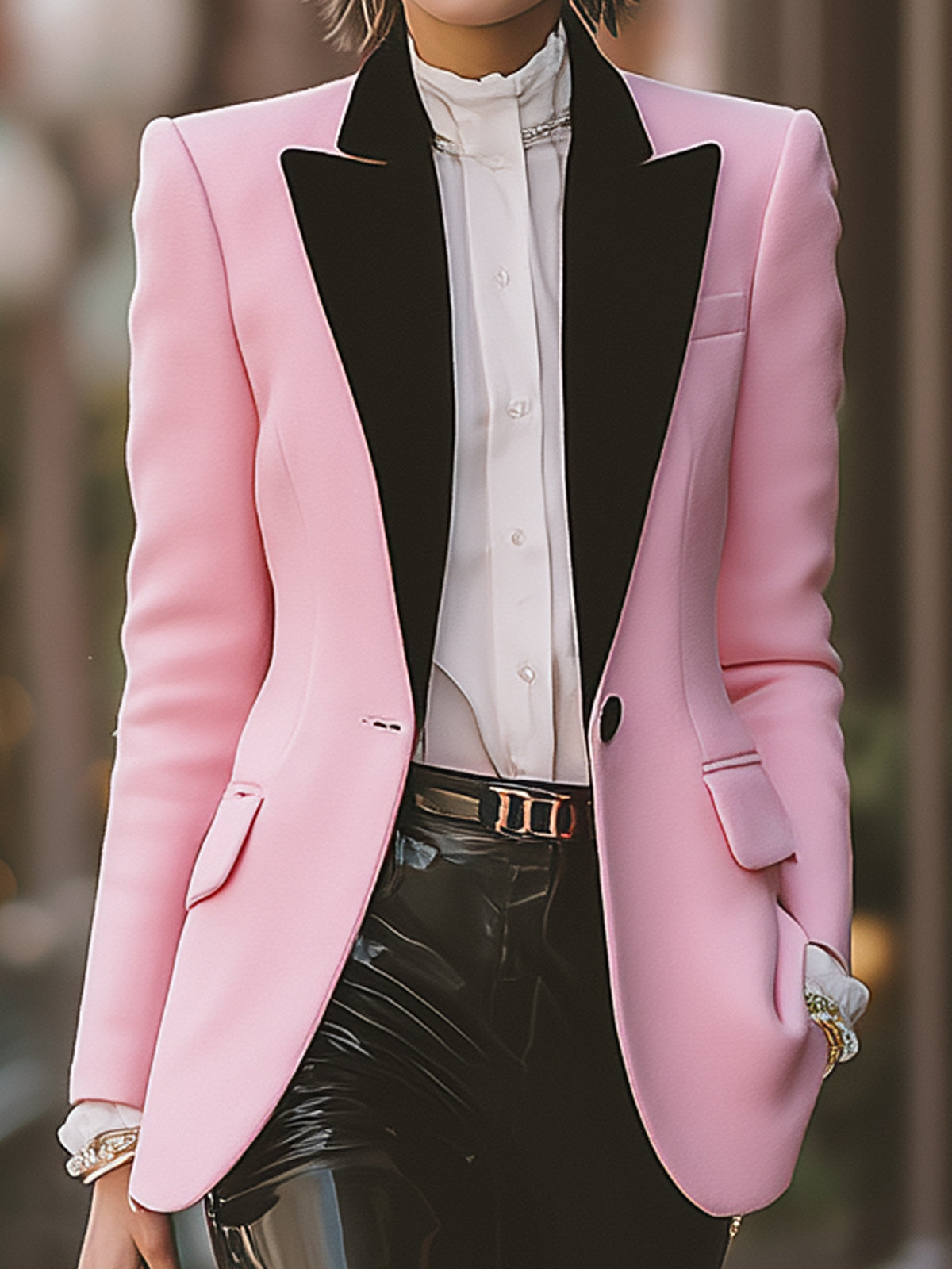 Taidalw Stylish Vintage Contrast Wool-blend Peak-lapel Single-breasted Slim-fit Blazer