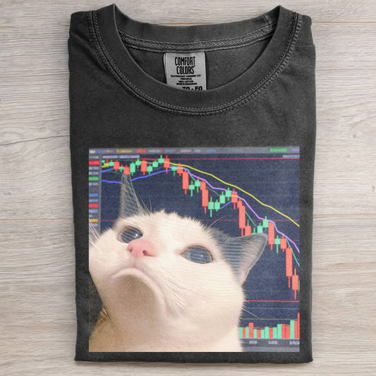 STOCK MARKET SAD CAT MEME T-SHIRT