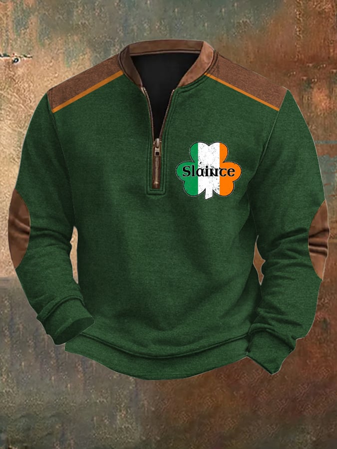 Men's St. Patrick's Day Print Zipper Collar Sweatshirt