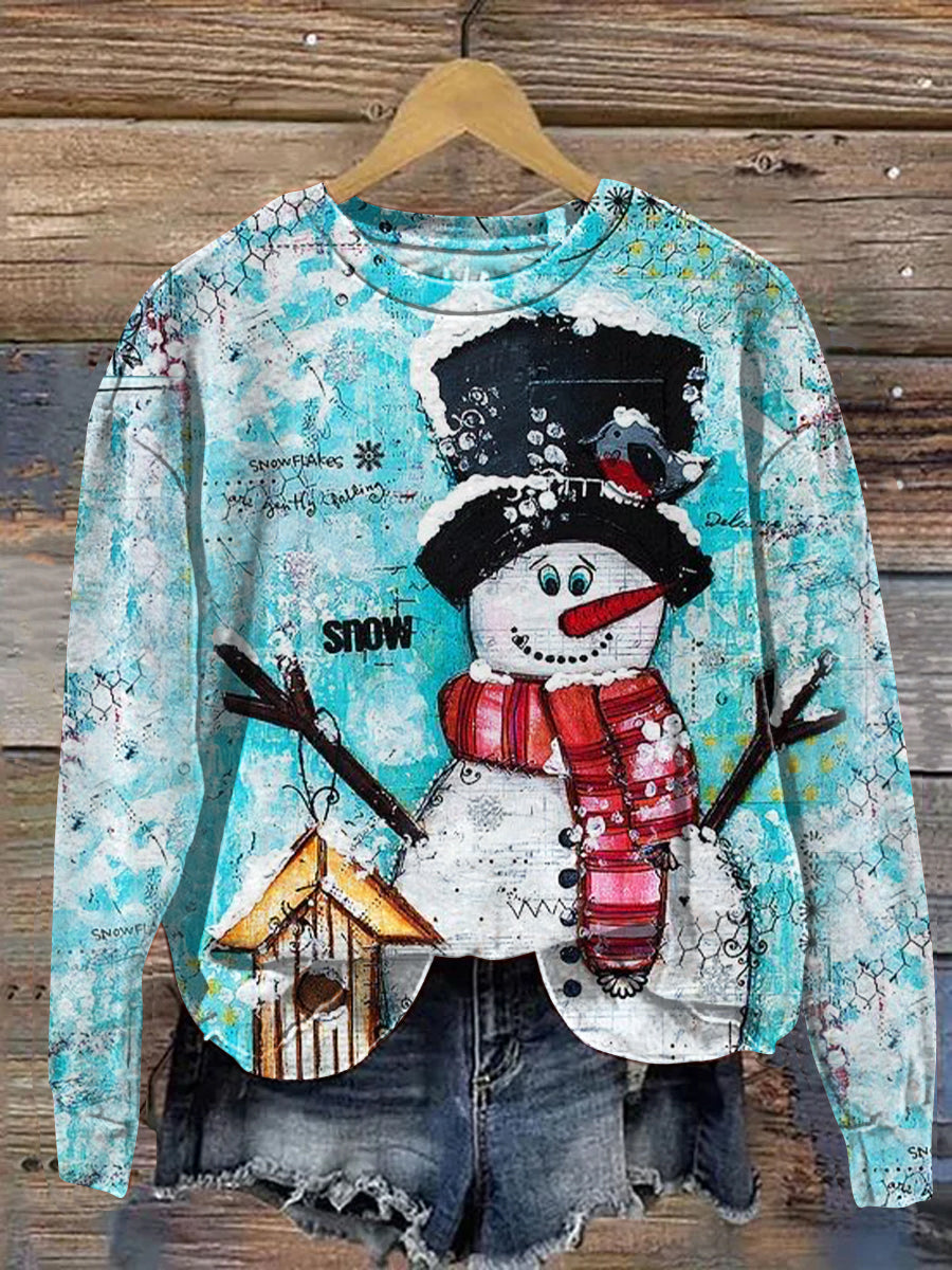 Retro Christmas Snowman Art Print Casual Sweatshirt