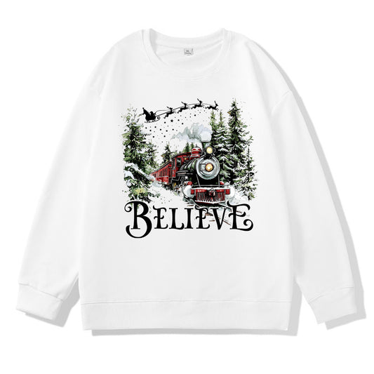 Christmas Believe  Pattern 100% 300g CottonCrew Neck Sweatshirt