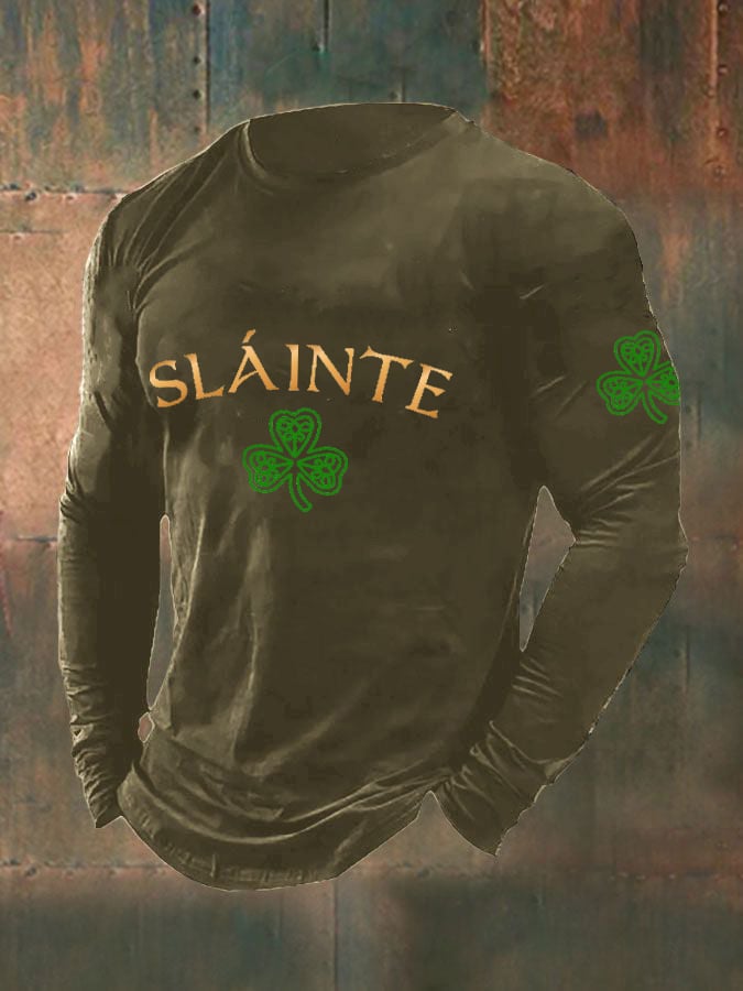 Men's St. Patrick's Day Slainte Shamrock Casual Long Sleeve T-Shirt