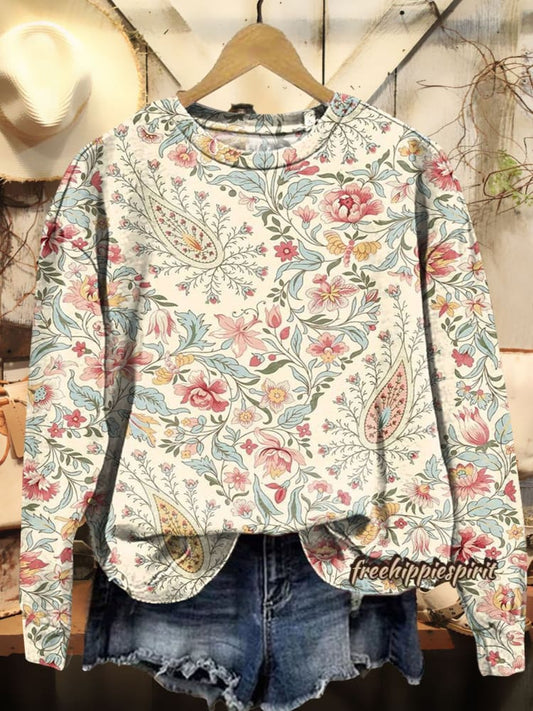 Vintage Paisley Floral Print Casual Sweatshirt