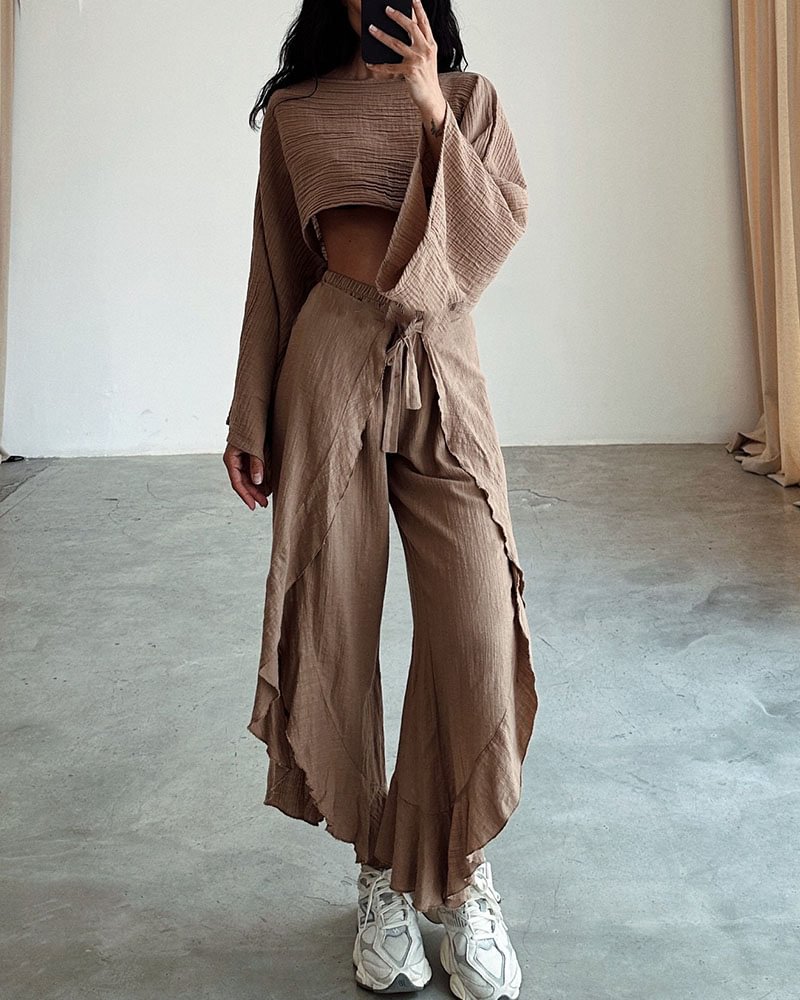 Casual Slit Tie Cotton And Linen Two-Piece Set