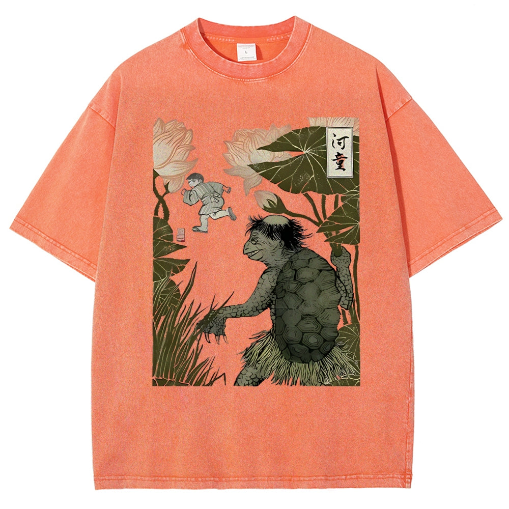 Unisex Japanese Kappa Printed Washed Tee