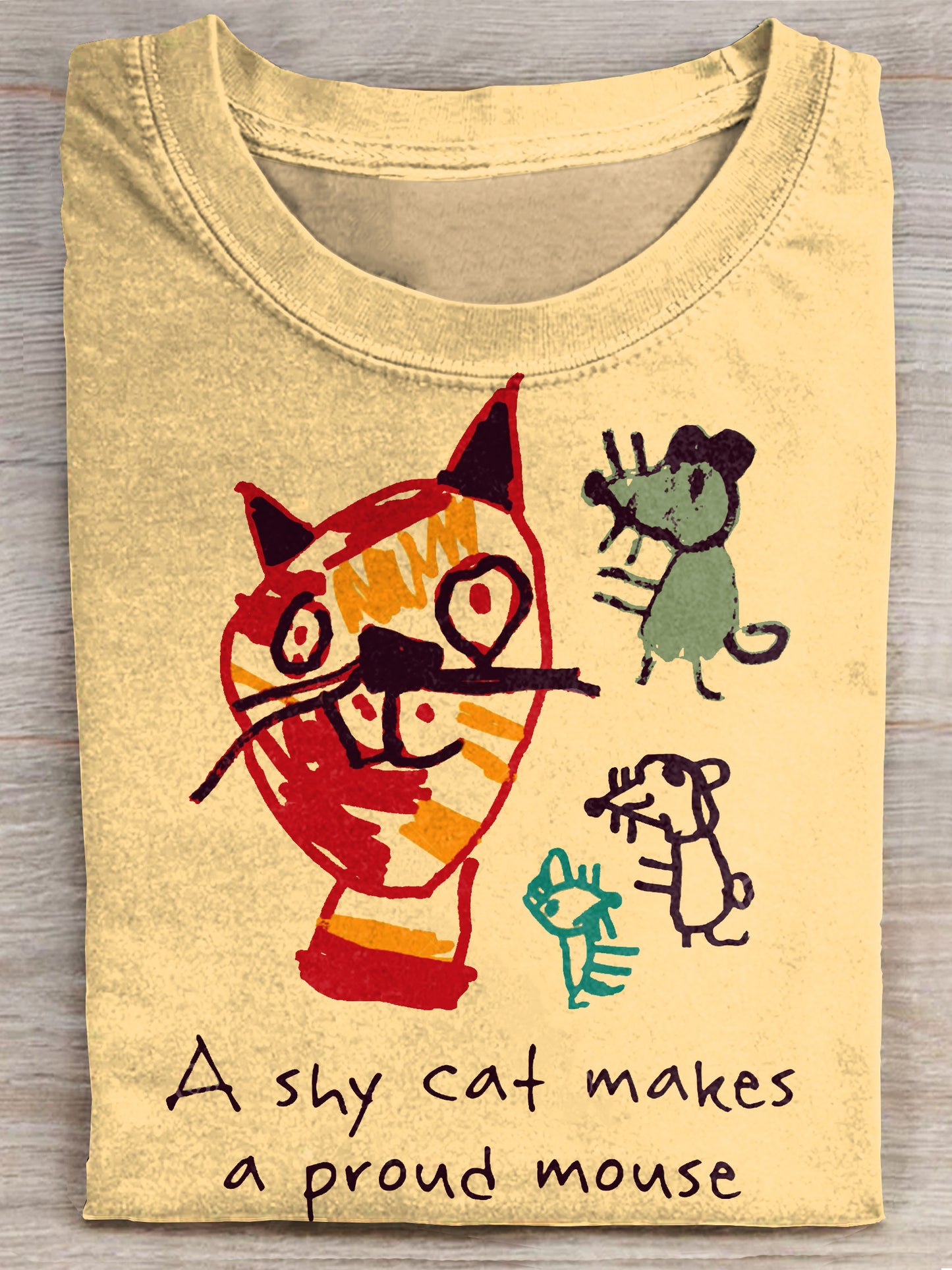 A Shy Cat Makes Proud Mouse Art Print Casaul T-shirt