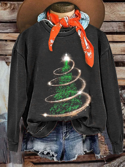 Glitter Christmas Tree Print Casual  Sweatshirt