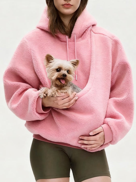 🔥🔥🔥Buy 4 Get 10% Off 🔥🔥🔥Women's winter lambskin pocket dog mom cat mom pocket hooded outdoor sweatshirt