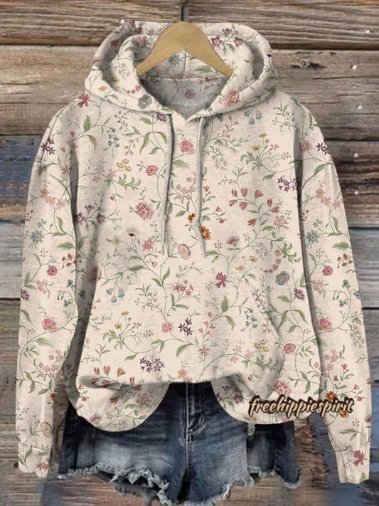 Lovely Retro Floral Pattern Printed Casual Hoodie Sweatshirt