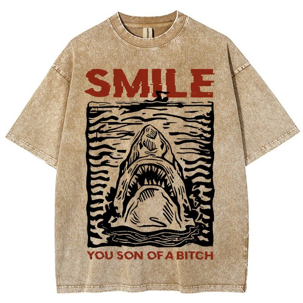 Unisex Smile Printed Washed Tee