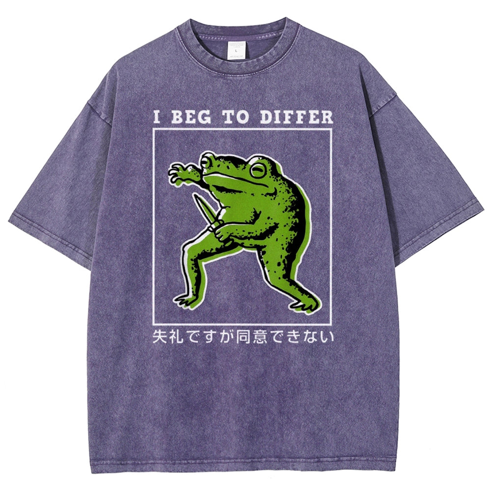 Unisex Japanese Frog Printed Washed Tee
