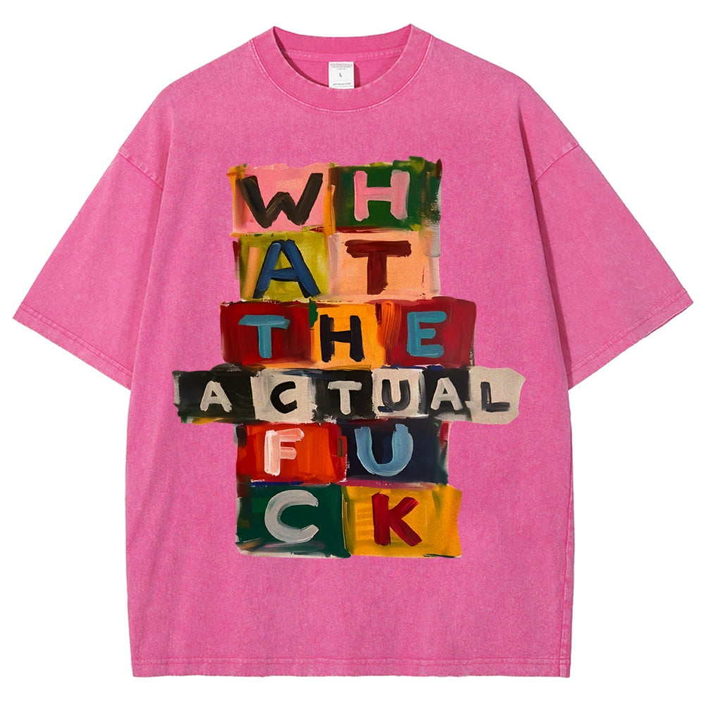 Unisex Colored Letters Printed Washed Tee