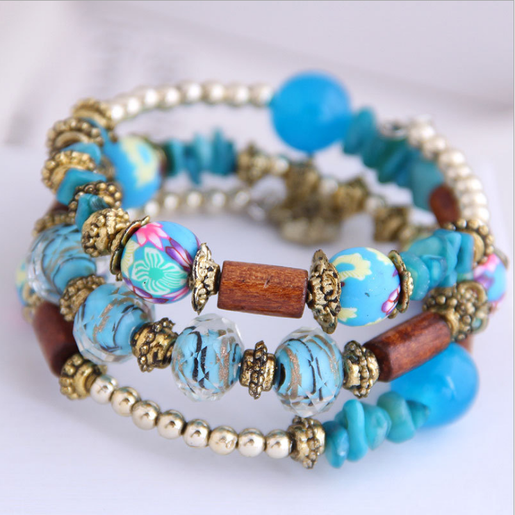 Ladies Retro Tassel Round Bead Creative Multilayer Bracelet