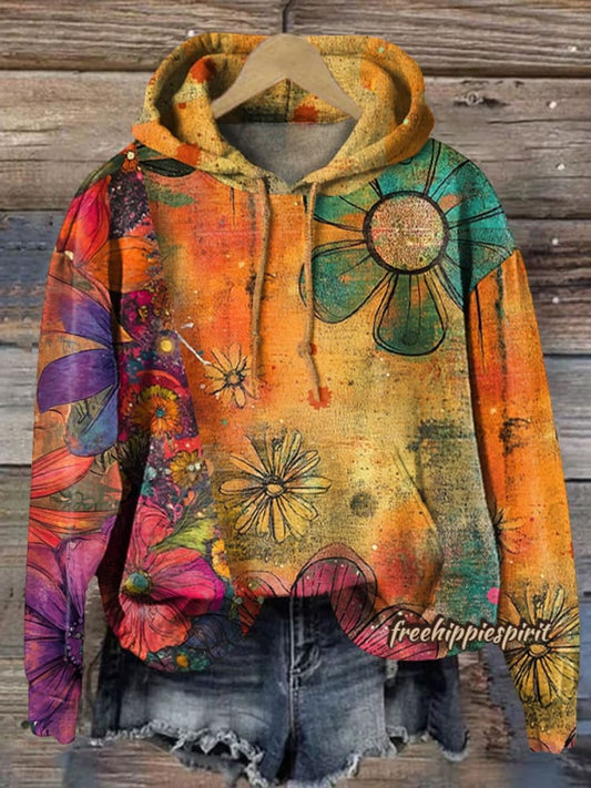 Vintage Floral Art Print Casual Hoodie Sweatshirt