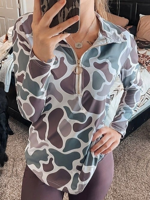 Marsh Camo Quarter Zip Long Sleeve Shirt