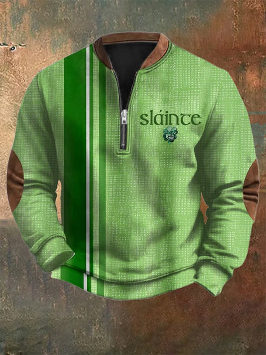 Men's St. Patrick's Day Print Zipper Collar Sweatshirt