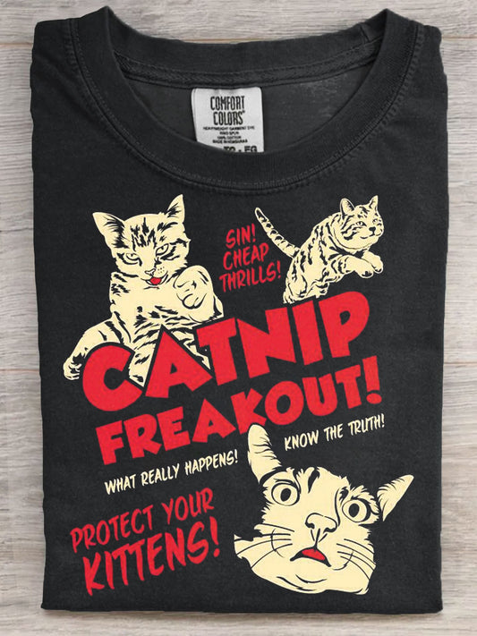 Catnip Freak Out Art Print Casual Short Sleeve T-shirt