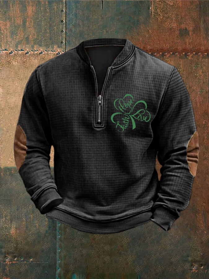 Men's St. Patrick's Day Faith Hope Love Lucky Shamrock Zip-Up Sweatshirt