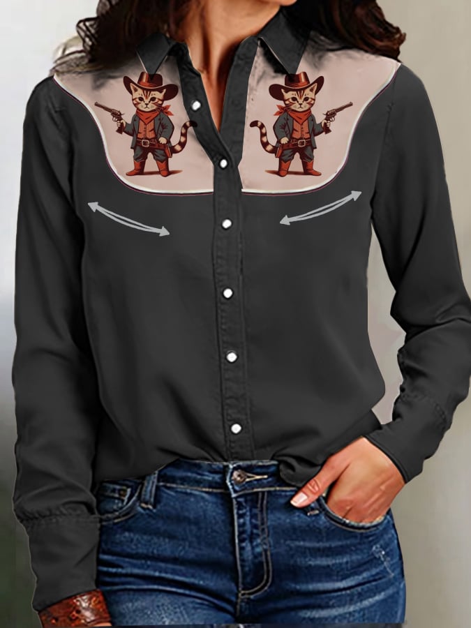 Women's Western Cat Print Shirt