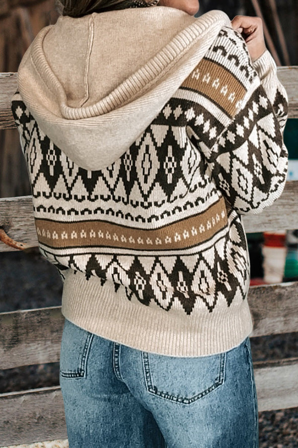 Aztec Casual Zip Hooded Cardigan Sweater