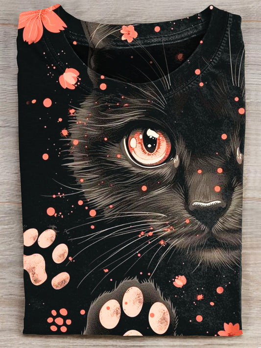 Black Cat Paw Lover Art Print Casaul Short Sleeve T-shirt